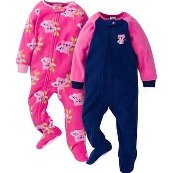 Gerber Infant and Toddler Girls' Fleece Footed Pajamas, 2-Pack