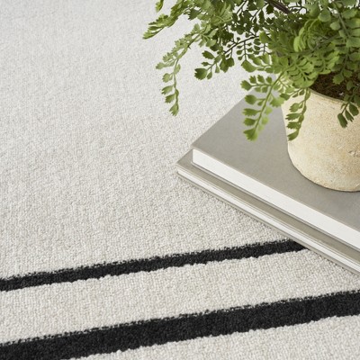 Rectangular Black and Ivory Synthetic 4' x 6' Washable Rug