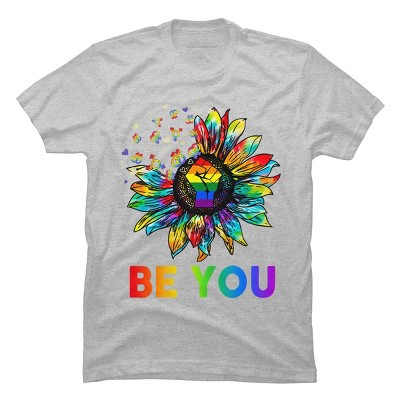 Adult Design By Humans Be You Sunflower Power Fist Pride Rainbow By Legato Tendo T-Shirt