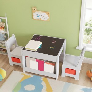 Kids Art Table and Chair Set, 3 In 1 Activity Table with 2 Chairs, Bookshelves, Drawers and Detachable Tabletop, Toddlers Craft Table Art Desk - 1 of 4