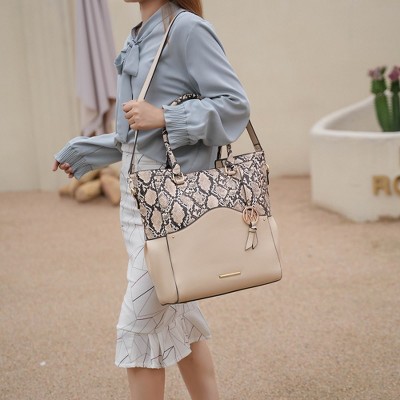 MKF Collection Iris Snake Embossed Women’s Tote Bag with matching Wristlet Pouch by Mia K - Beige — фото 3