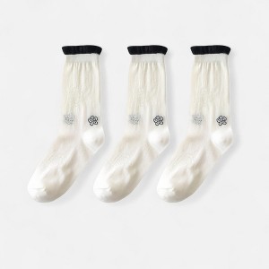 Anna-Kaci Women's 3-Pack Sheer Floral Embroidered Socks with Contrast Ruffle Cuff and Delicate Flower Accents - 1 of 4
