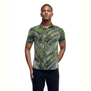 24seven men Wrinkle Resistant 3 Button Machine Washable Green Marble Polo Shirt - 1 of 3