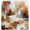 Brown Abstract Shower Curtain with Warm Palette, Modern Brushstrokes, 69 Wx 70 L, Cinnamon, Amber, Blue, Grey. - 4 of 4
