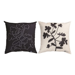 18 Inch Black and White Floral Print Polyester Pillow by Manual Woodworkers and Weavers - 1 of 3