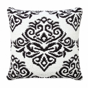 HomeRoots 20" X 20" White And Black 100% Cotton Damask Zippered Pillow - 1 of 4