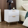 White Nightstand,Luxury Carving Board 2-Drawer Night Stand Bed Side Table with Metal Leg - 3 of 4