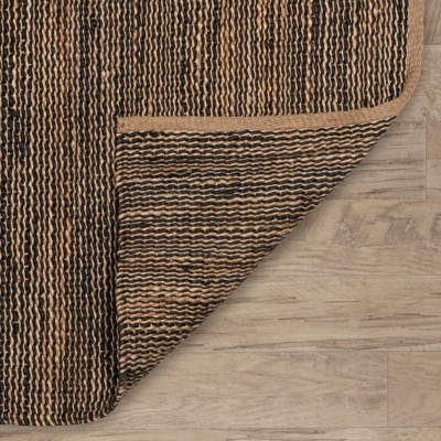 Handwoven Striped Black and Natural Jute Area Rug, 5' x 8'
