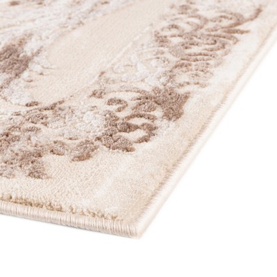 Ivory and Brown Rectangular Synthetic Medallion Area Rug