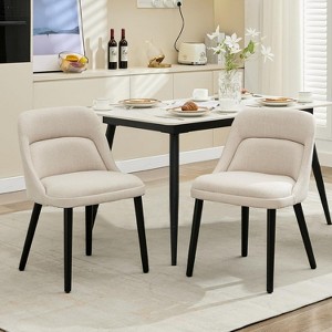 Acekool Beige Linen Upholstered Dining Chairs Set of 2 with  Wood Legs – Modern Side Chairs for Kitchen & Dining Room - 1 of 4