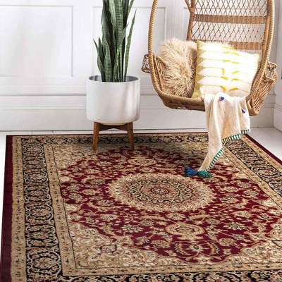 Elegant Red Medallion 8' x 10' Easy-Care Synthetic Area Rug