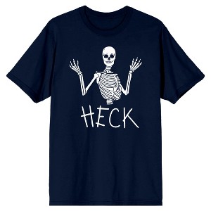 Kids Halloween Shrugging Skeleton Heck Youth Navy Blue Short Sleeve Crew Neck Tee - 1 of 3