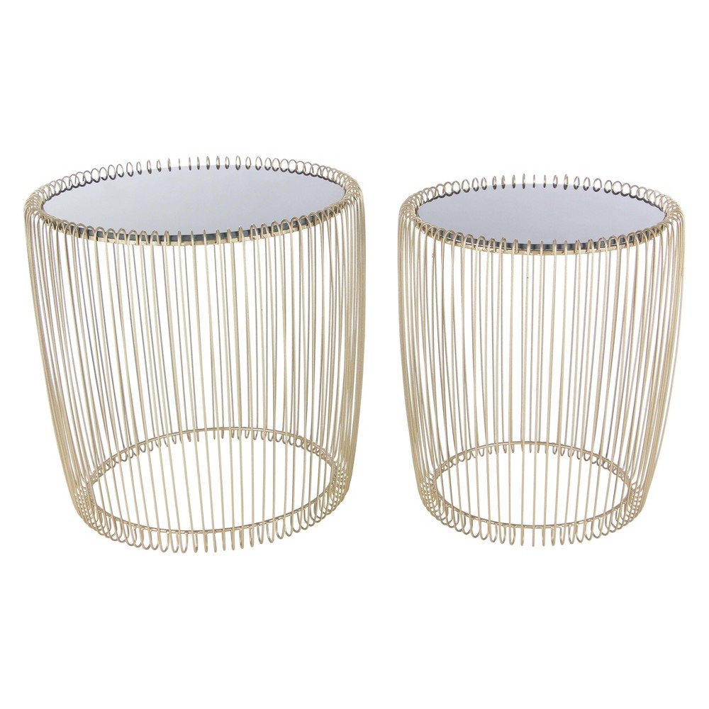 Photos - Coffee Table Set of 2 Metal and Glass Round Accent Tables Gold - Olivia & May: No Assem