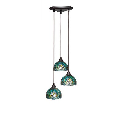 Toltec Lighting Europa 3 - Light Pendant in  Dark Granite with 7" Turquoise Cypress Art Glass Shade