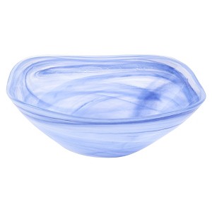 HomeRoots 10" Blue And White Alabaster Glass Square Salad Bowl - 1 of 4