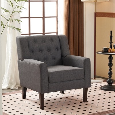 Beautyolove Comfy Modern Accent Chair Gray Fabric Upholstered Mid Century Armchair