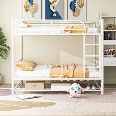 NicBex Full Over Full/Twin Over Twin Metal Bunk Bed with Guardrail,Loft Bed with Ladder and Shelf for Bedroom,Black/White