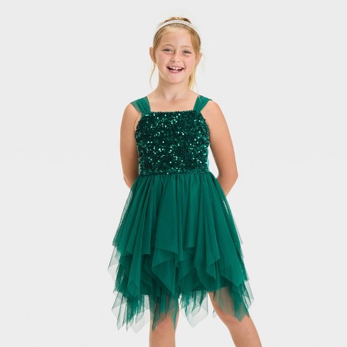 NWOT Green Girls Tulle popular Holiday Dress with Sequin Bow 5T