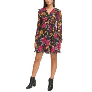 Kensie Womens V Neck Floral Mini Fit & Flare Dress - 1 of 1