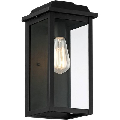 John Timberland Rustic Industrial Outdoor Wall Light Fixture Textured Black Metal 14" Clear Glass for Exterior House Porch Patio