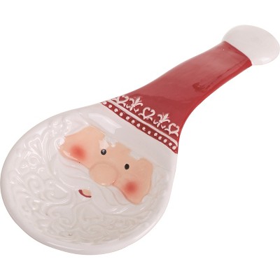 Transpac Dolomite Santa Spoon Rest Ceramic Holiday Decor Red Tabletop Gift for Hostess and Christmas Celebrations