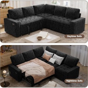 Dyonery modular bunk sofa with pull-out bed, L-shaped 5-seat modular combination sofa, adjustable backrest/storage seat, tool-free assembly - 1 of 4