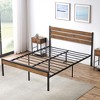 Queen Platform Bed Frame with Wooden Headboard and Metal Slats/Rustic Country Style Mattress Foundation/Strong Metal Slats Support/Easy Assembly/Brown - 4 of 4