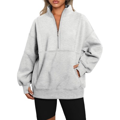 Clearlove Women's Thermal Fleece Lined Half Zip Pullover Stand Collar Relaxed Fit Sweatshirt with Functional Pockets Solid Color Casual Pullover