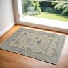 Gray Ivory and Blue Wool Floral Hand Knotted Area Rug With Fringe - 2 of 4