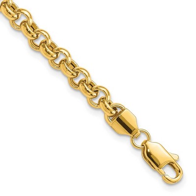 Black Bow Jewelry 5mm Polished Hollow Rolo Chain Bracelet in 14k Yellow Gold