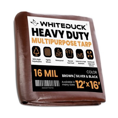 White Duck Tarp Poly Outdoor Multipurpose Heavy Duty Tarpaulin Cover, Waterproof 16 Mil for Roof, Camping, Patio, Brown