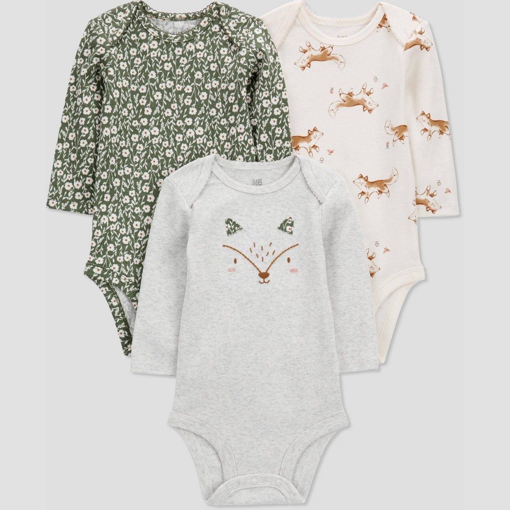 Carter's Just One You Baby Girls' 3pk Heather Fox Bodysuit - 18M, Grey