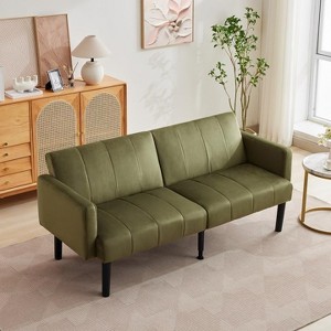 Convertible Futon Sofa Bed, Linen Flannel Small Couch Sofa with Wood Legs - 1 of 4