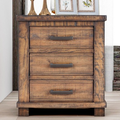 NicBex Rustic Nightstand with 3 Drawers,Reclaimed Solid Wood Farmhouse Nightstand for Bedroom,Living Room