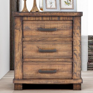 NicBex Rustic Nightstand with 3 Drawers,Reclaimed Solid Wood Farmhouse Nightstand for Bedroom,Living Room - 1 of 4