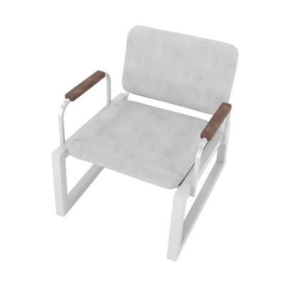 White Faux Leather Low Accent Chair with Steel Frame