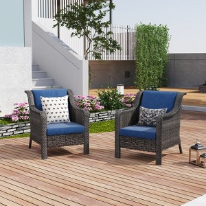 SUGOLD 2-Piece Hand Woven Wicker Patio Seating Group with Blue Cushions - 1 of 1