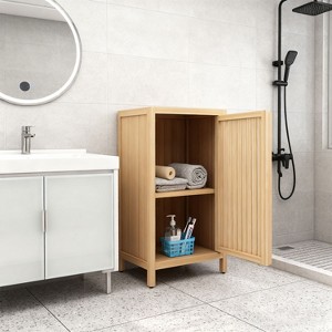 KTMBDW Bathroom Bamboo Storage Cabinet, Freestanding Floor Cabinet with Door and Shelf for Bathroom, Living Room, Bedroom, Hallway, Kitchen, Natural - 1 of 4
