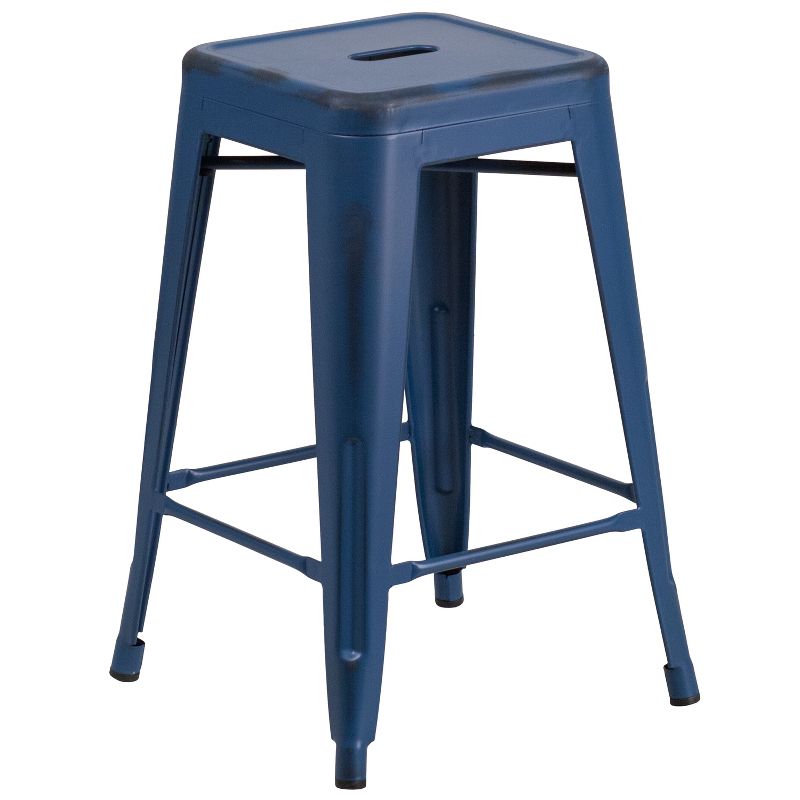 Merrick Lane Metal Stool with Powder Coated Finish and Integrated Floor Glides, 1 of 10