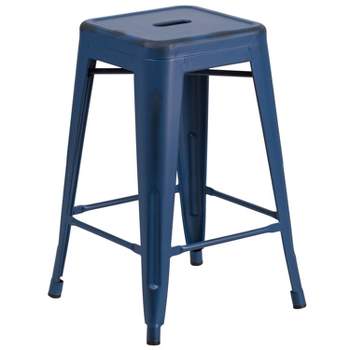 Merrick Lane Metal Stool with Powder Coated Finish and Integrated Floor Glides