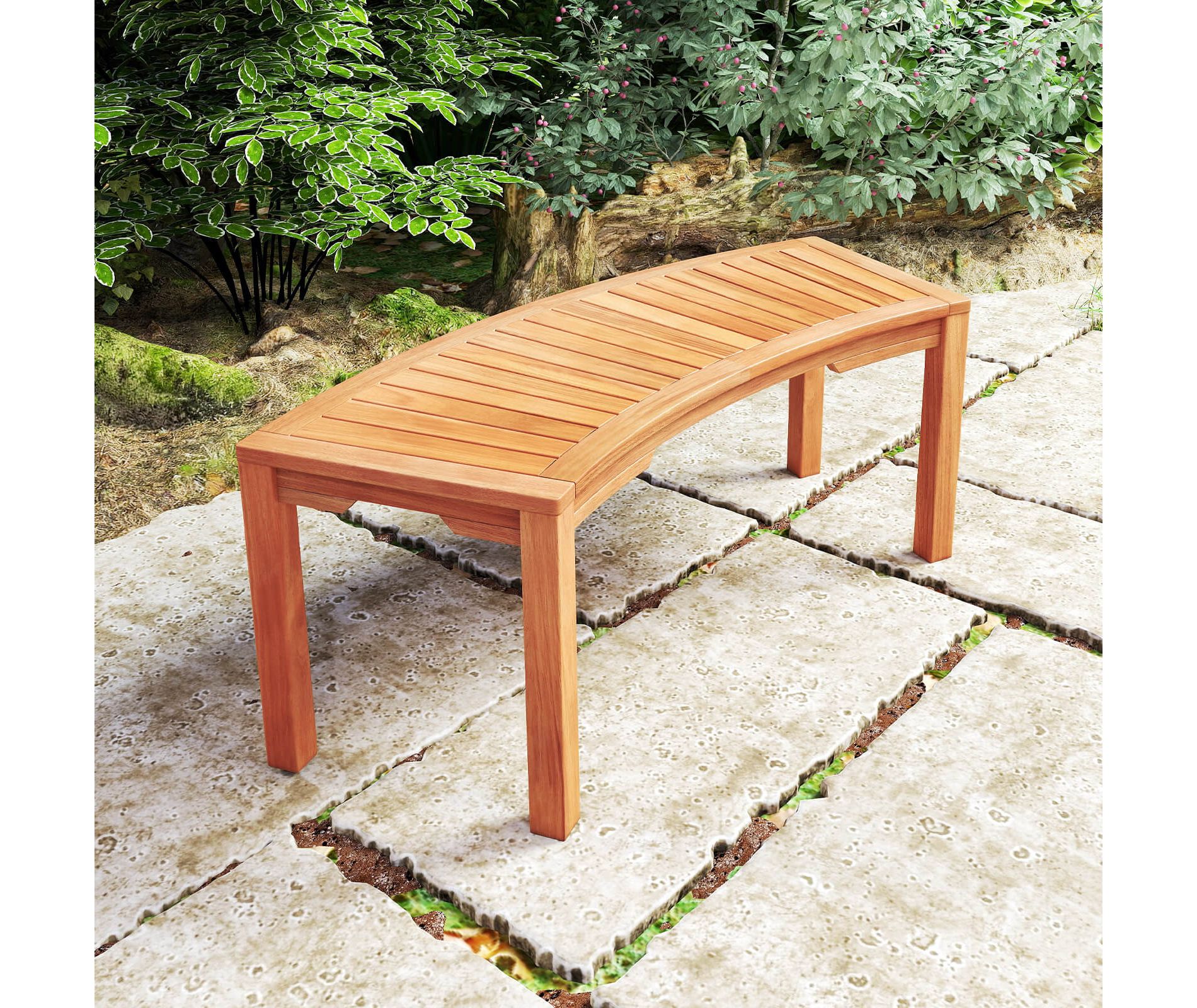 Costway 1 PCS Outdoor Curved Bench with Slatted Seat Wrap Around Tree Bench 2-Person Seating