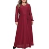 Women's Plus Size Sparkly Mesh Crew Neck Lantern Sleeve Wedding Evening Gown Formal Maxi Dress with Belt - Agnes Orinda - 2 of 4