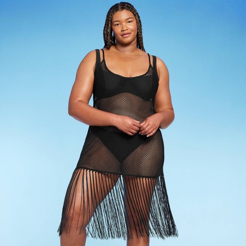 Women's Fishnet Fringe Cover Up Midi Dress - Wild Fable™ Black 2x : Target