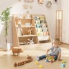 Kids Bookshelf with 5-Tier Sling Pockets and Toy Storage, Wooden Book Display Organizer, White - 2 of 4