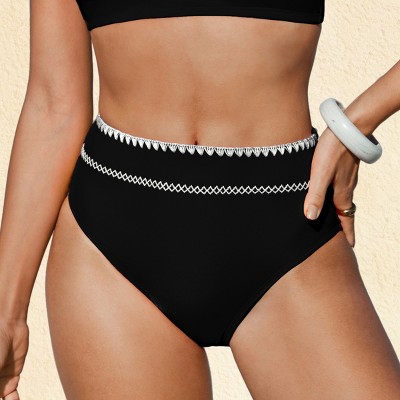 Women's Chic Red Crochet Trim High-Rise Bikini Bottoms - Cupshe