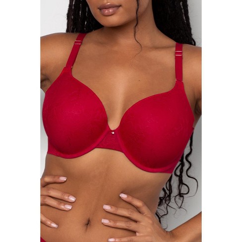 Buy Level 1 Push-up Underwired Demi Cup T-shirt Bra in Coral Red
