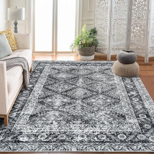 Durable Low-Pile Non-Slip Area Rug - Vintage Boho Style for Living Room, Office, Dining Room, Kids Room, and Farmhouse; Washable - 1 of 4