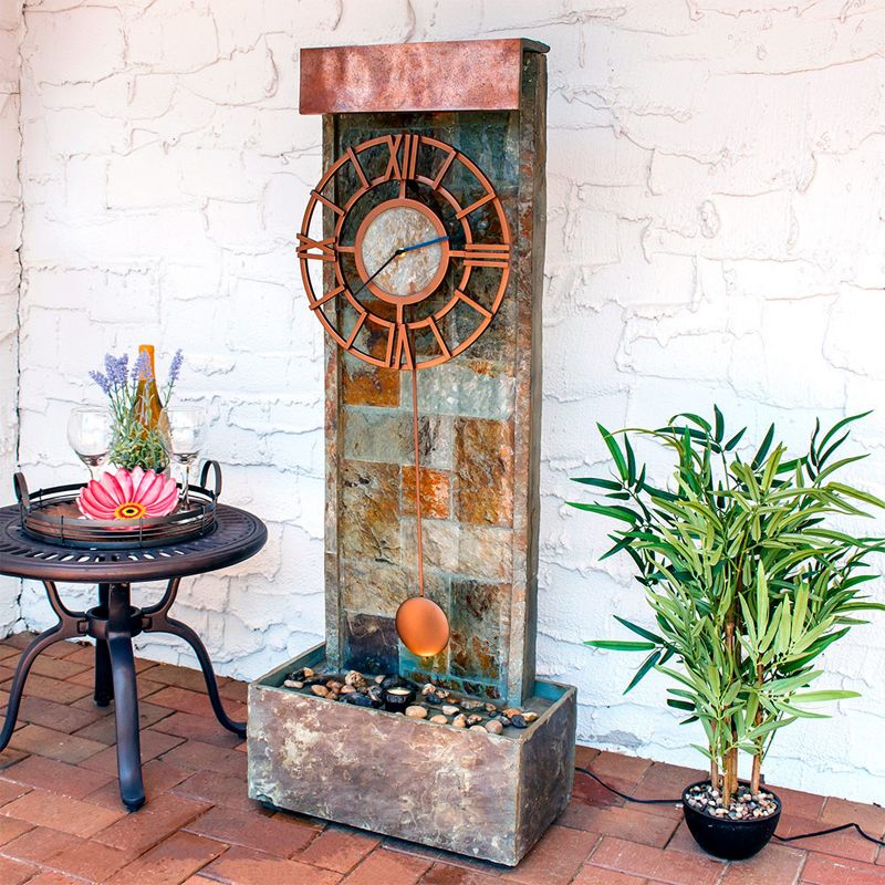Sunnydaze 49"H Electric Natural Slate Indoor/Outdoor Water Fountain with Clock and LED Light, 3 of 11