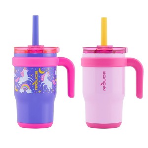 Reduce 14oz 2pk Coldee Kids Mugs with Spill-Proof Straw - 1 of 4