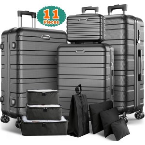 Famistar 11-Pieces Luggage,Suitcase ABS Spinner (Black new, 14" 20" 24" 28") - 1 of 4